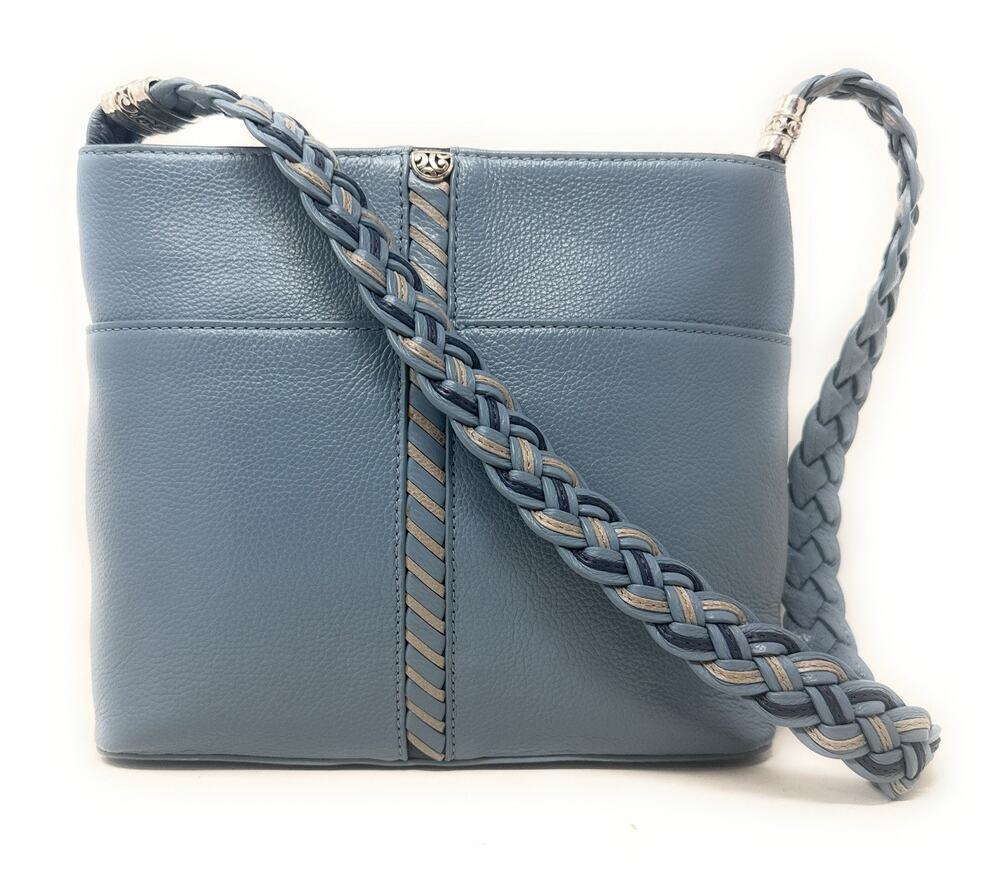 Brighton Beaumont Heaven Blue Pebble Leather Purse Shoulder Square Bucket Bag